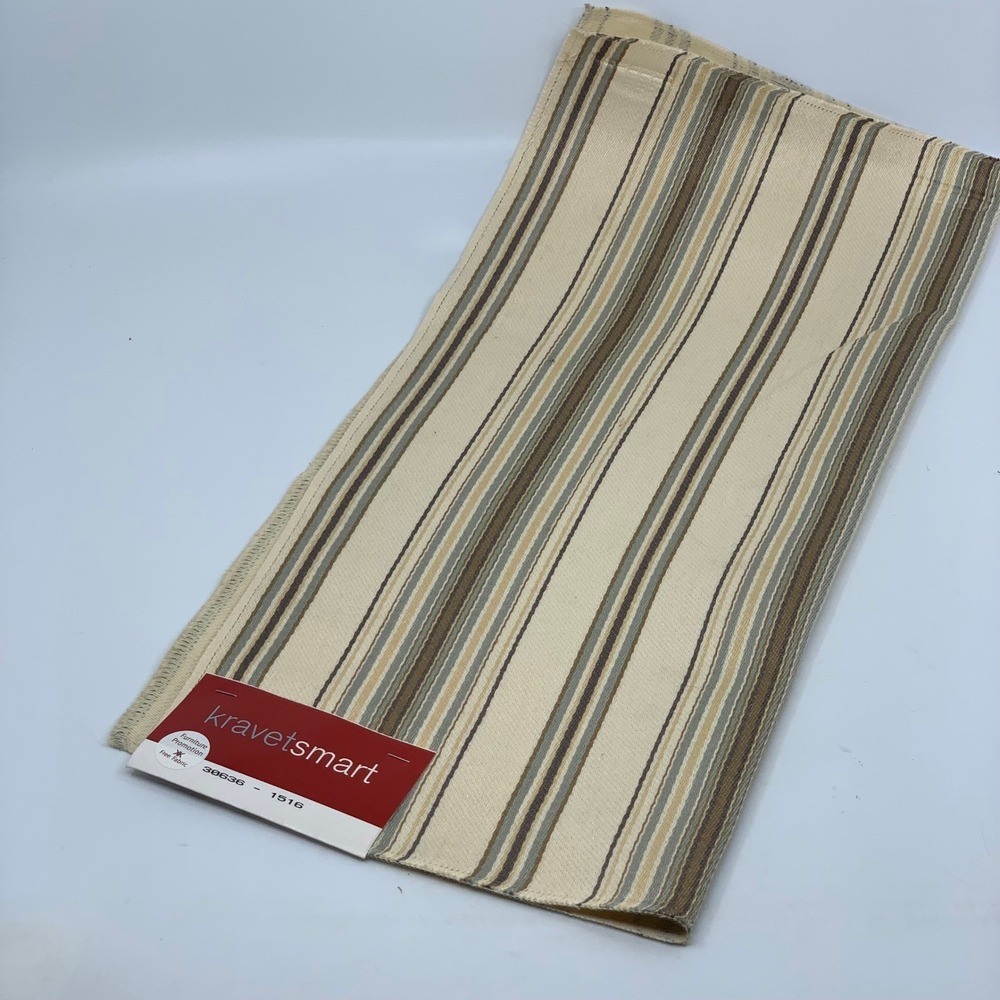Kravet Smart Striped Fabric Sample Railroaded‎ Beige Brown Blue Remnant Craft